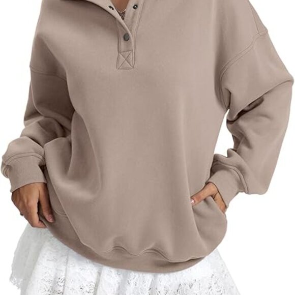 2026 Women' Fleece Sweatshirts Oversized Henley Neck Long Sleeve Pullover Tops - Picture 3 of 6